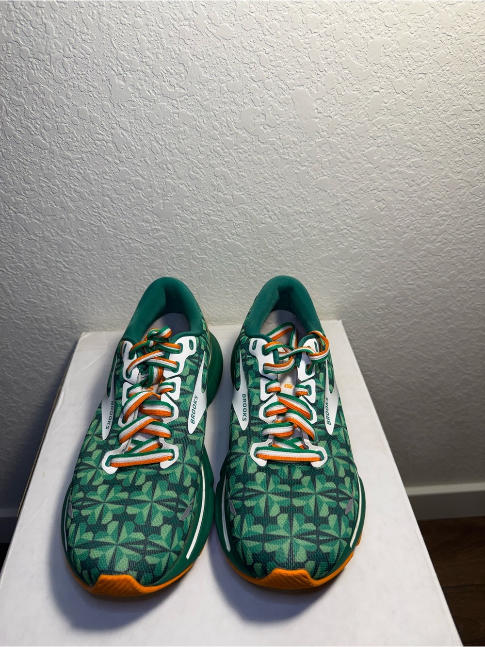 Brooks Ghost 15 “Run Lucky” Patterned Sneakers with Orange Accents
